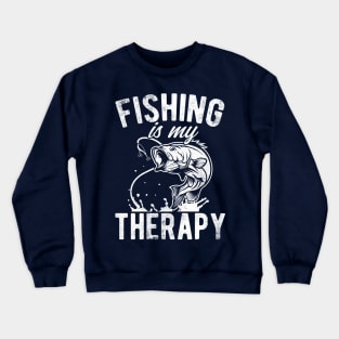 Retro Vintage Fishing Is My Therapy Funny Fisherman Gift Crewneck Sweatshirt